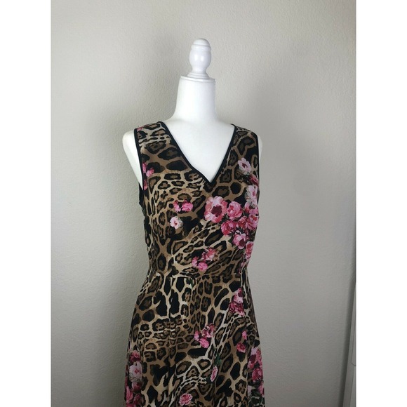 INC Womens New Brown Printed V Neck Sleeveless Midi Trapeze Dress 10 - Picture 5 of 10